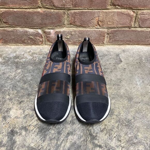 Fendi Logo Mesh Black -Red-Tan Slip On Sneakers Size 37.5 - Picture 3 of 14